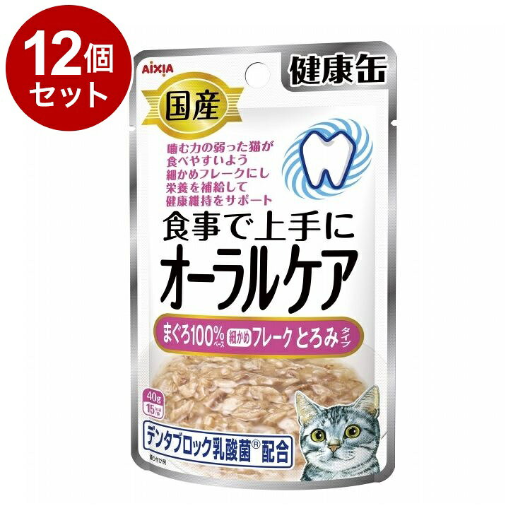 【12個セット】 アイシア 国産 健康缶パウチ オーラルケア まぐろ細かめフレーク とろみタイプ 40g
