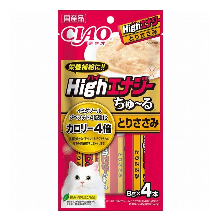 【商品説明】・1本約16kcalでしっかり高エネルギー。いつでも手軽に栄養補給ができます。・イミダゾールジペプチド約100mg*(1本あたり25mg)含有。 *配合時の理論値です。・イミダゾールジペプチドが、愛猫の健康維持をサポートします。・緑茶消臭成分配合。緑茶エキスが腸管内の内容物の臭いを吸着し、糞・尿臭を和らげます。○原材料(成分)鶏肉(ささみ)、植物性油脂、鶏脂、チキンエキス(イミダゾールジペプチド含有)、ほたてエキス、糖類(オリゴ糖等)、増粘安定剤(加工でん粉、増粘多糖類)、ミネラル類(Na、P、Cl)、調味料(アミノ酸)、ビタミンE、緑茶エキス○賞味／使用期限(未開封)730日○保存方法・お使い残りが出た場合は、他の容器に移し替えて冷蔵庫に入れ早めにお与えください。○給与方法・1日2本を目安におやつとしてお与えください。○原産国日本○メーカー名いなばペットフード 株式会社【取り寄せ品のご注意事項（ご注文前にご確認ください）】・本商品は原則注文後のキャンセルはお受けできません。・本商品と他商品で同梱注文をいただき、仮に他商品が完売等でご用意できない場合でも本商品は発送させていただきます。・本商品を複数（2点以上）注文いただき、完売等で注文数のご用意できない場合でもご用意できた数量は発送させていただきます。【送料について】北海道、沖縄、離島は送料を頂きます。LINK単品6個セット12個セット24個セット