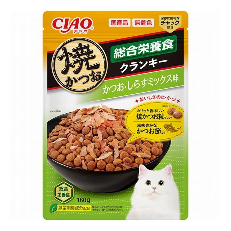 いなばペットフード CIAO 焼かつおクランキー 総合栄養食 かつお節入り かつお・しらすミックス味 180g