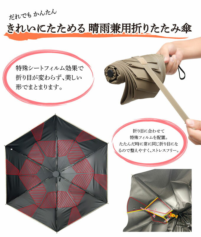 きれいに折りたためる 晴雨兼用 折りたたみ傘 ベージュ 90cm 6本骨 UVカット遮光 日傘 傘 折りたたみ コンパクト 軽量 高耐久 持ち運び 便利 かさばらない 男女兼用(代引不可)【送料無料】