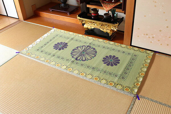 日本製 い草 御前ござ 盆 法事 仏前 捺染 菊柄 約88×180cm【代引不可】 [2]