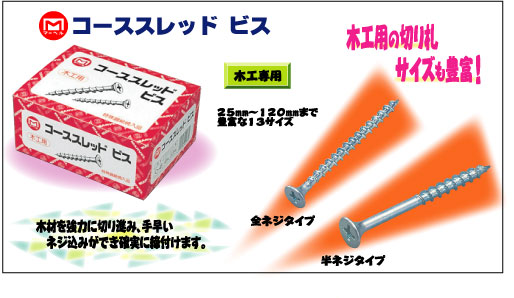 （まとめ）コーススレッドビス（木工専用/半ネジタイプ） 【125本入×5セット】マー...