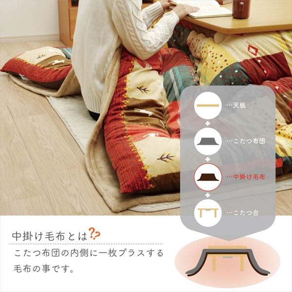 リコメン堂生活館のこたつ布団用 中掛け毛布 【正方形 ブラウン 約200×200cm】 洗える アクリル 保温力 耐久性 省エネ仕様 こたつ布団別売 (代引不可)｜アングル3