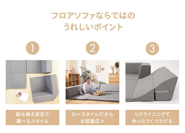 コーナーソファー ベージュ マット付き 洗えるカバー ホットカーペット使用可 床暖房使用可 フロアソファー 日本製【代引不可】 [3]