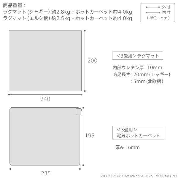 リコメン堂生活館の洗える ホットカーペット+カバーセット〔モリス〕3畳用（200x240） セット 電気カーペット ラグ マット【送料無料】｜アングル3