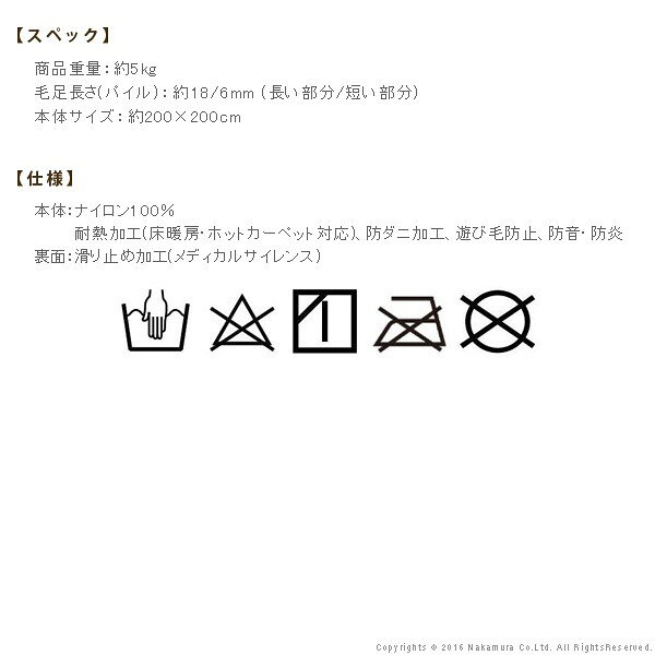 ラグ 防ダニ ミックスカラーラグ 〔ルーナ〕 200x200cm 正方形 2畳 二畳 防音 防炎 床暖房 ホットカーペット対応 日本製(代引不可)【送料無料】 [3]