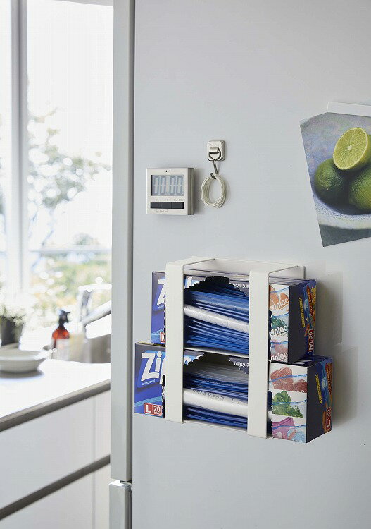 山崎実業 マグネットフリーザーバッグホルダープレート Plate ホワイト【送料無料】