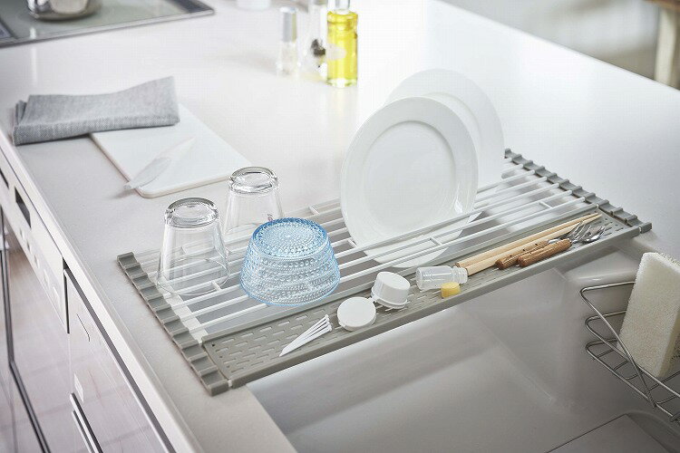 山崎実業 折り畳み水切り プレート Plate シリコーントレー付き S ホワイト【送料無料】