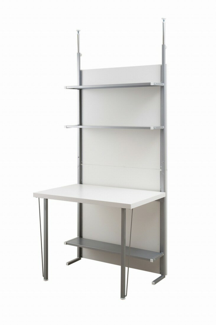 突っ張り間仕切りパーテーションデスク 幅90cm ホワイト色 つっぱり 薄型 書斎 壁面収納 机 DIY ウォー..