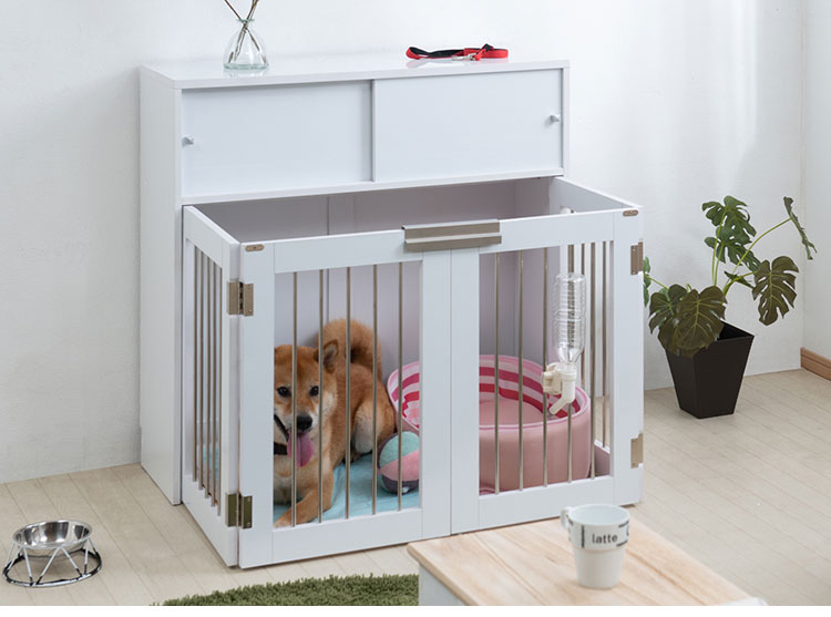 リコメン堂生活館のface 折りたたみ式ペットゲージ ホワイト 引き戸収納庫付き 犬 猫 ゲージ ペット ケージ ペットケージ 小屋 サークル ゲージ サークルケージ キャットケージ 室内 犬小屋(代引不可)【送料無料】｜アングル3