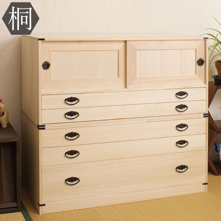 Other - 桐タンス引戸2段+3段チェスト高さ90 HI-2001 日本製 完成品【送料無料】