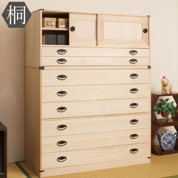 For Living - 桐タンス引戸2段+深型6段チェスト高さ129 HI-2003 日本製 完成品【送料無料】