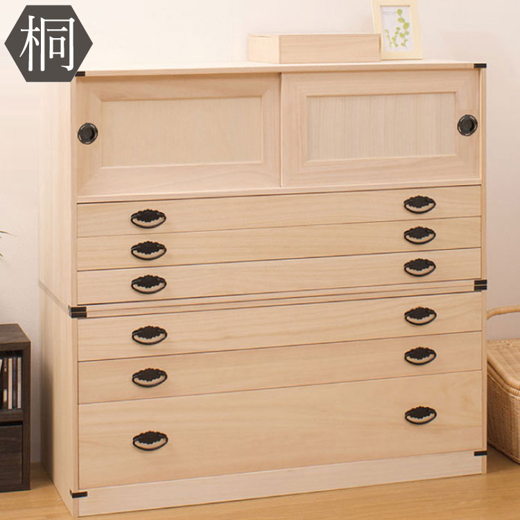 桐タンス引戸3段+3段チェスト高さ98 HI-3001 日本製 完成品【送料無料】