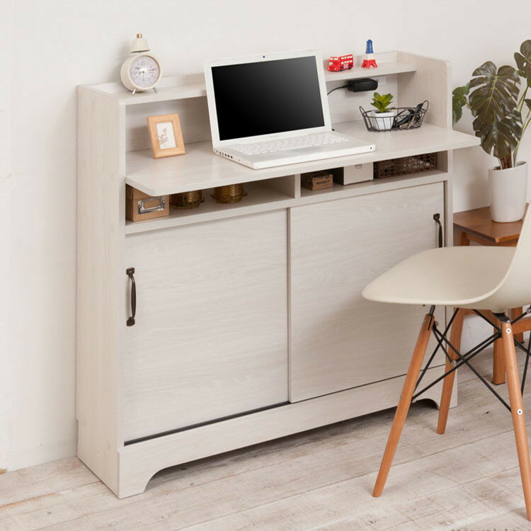 Late カウンター下収納デスクキャビネット 幅90 ホワイト 木目 デスク ホワイト パソコンデスク 木製 学習机 勉強机 パソコンラック スリム リビング収納 pcデスク リビングデスク(代引不可)【送料無料】