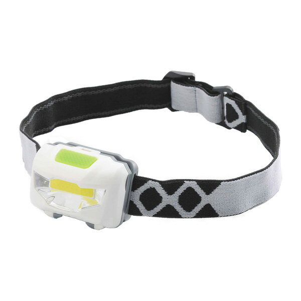 商品サイズ：幅5×奥行6×高さ3.3cm　47g材質本体＝ABS樹脂透明レンズ＝ポリカーボネイト樹脂鏡面ミラー＝ABS樹脂（メッキ仕上げ）スイッチ＝シリコン原産国：中国　完成品電源＝単4乾電×3本使用生活防水タイプ、省エネモード，ハイパワーモード明るさ2段階／点灯・点滅3パターン　装着しても滑りにくく！ベルトの長さが調節可能　生活防水タイプで頭に装着できる！明るい！ハイパワー！120ルーメン アウトドア、非常時に活躍する、COBライト！COBライトは、1個の光源により、従来の多数のLEDがついたタイプと比べ影が出来にくいため、近接作業でもストレスがかかりません。ベルトに滑り止めゴムを縫い込んでいるヘッドバンド使用で、頭やヘルメットに装着しても滑りにくく安心して作業ができます。野外での使用に最適な、生活防水タイプ！パッキンのゴムが入っていて、生活防水で使用可能です。明るさ2段階、点滅3パターン！省エネモード:約60ルーメンハイパワーモード:約120ルーメン点滅。パターン:強・弱・点滅。3段階の照射角度調節機能付き！照射角度の調節で、手元の照射ができます。【代引きについて】こちらの商品は、代引きでの出荷は受け付けておりません。【送料について】北海道、沖縄、離島は送料を頂きます。