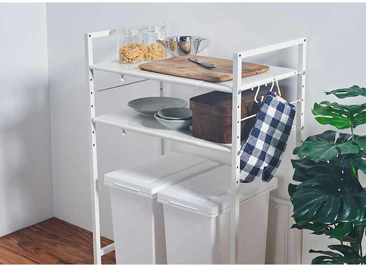 ゴミ箱上ラック 棚2段 伸縮式 幅56~76cm 奥行41cm 高さ110cm 棚板高さ調節 レンジ台 レンジラック ごみ箱上ラック ゴミ箱ラック ごみ箱ラック ダストボックス 2個 ごみ箱収納 ゴミ箱収納 棚(代引不可)【送料無料】