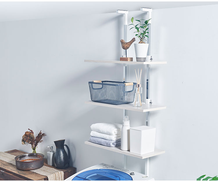 設置場所を選ばない 突っ張り ランドリーラック 幅55cm ロータイプ 高さ135~208cm 棚板3枚 突っ張り つっぱり ランドリー 洗濯機ラック 棚 ラック ランドリー収納(代引不可)【送料無料】