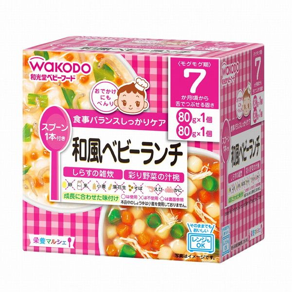 ■商品特徴おでかけに便利なスプーン付きの容器入りレトルトベビーフードです。忙しいママの代わりに、バランスのとれた食事をしっかりケアします。7ヶ月頃から舌でつぶせる固さ。食事バランスを考えた、主食とおかずのセットメニュー(2個入)。食器としてそのまま使える、電子レンジ対応可能なカップ容器入り。乳児用規格適用食品。セット内容：しらすの雑炊(80g×1個)、彩り野菜の汁椀(80g×1個)■品名べんとう■対象月齢7ヶ月頃から■原材料【しらすの雑炊】野菜(にんじん、キャベツ、たまねぎ)、精白米(国産)、しらす、ちりめんエキス、米酢/増粘剤(加工でん粉) 【彩り野菜の汁椀】野菜(にんじん、たまねぎ、さやいんげん)、じゃがいも、かつお昆布だし、チキンブイヨン、鶏肉、ぶどう糖、しょうゆ(大豆を含む)、食塩、米酢/増粘剤(加工でん粉)■アレルギー情報大豆・鶏肉■内容量80g+80g■保存方法直射日光を避け、常温で保存してください。■賞味期限パッケージに記載■原産国日本産■個装サイズ8.7cm×6.8cm×8.5cm■重量198g■販売者アサヒグループ食品株式会社【送料について】北海道、沖縄、離島は送料を頂きます。