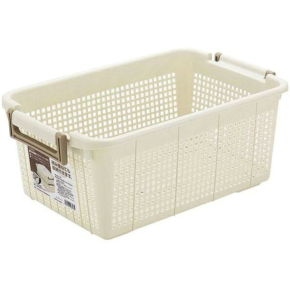 Plastic - 【5個セット】重ね収納バスケット(M) IV(アイボリー) F-26603(代引不可)【送料無料】