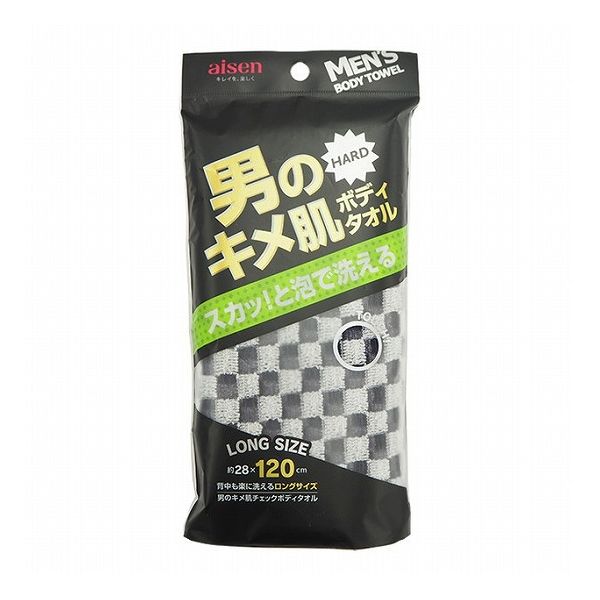 【5個セット】アイセン 男のキメ肌 チェックボディタオル 28×120cm ブラック BY503アイセン 男のキメ肌 チェックボディタオル 28×120cm ブ...