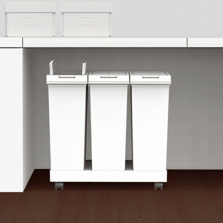 アスベル 棚下で使える プッシュダストボックス 3分別ワゴン 20L×3 ホワイト 棚下でも使える!両開き・ワンタッチ開閉【送料無料】 [2]