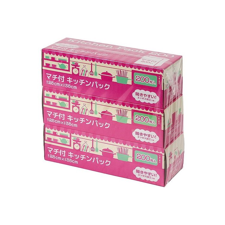 【2個セット】 ケミカルジャパン マチ付 キッチンパック 半透明 200枚×3個入 PC-200M-3(代引不可)【送料無料】