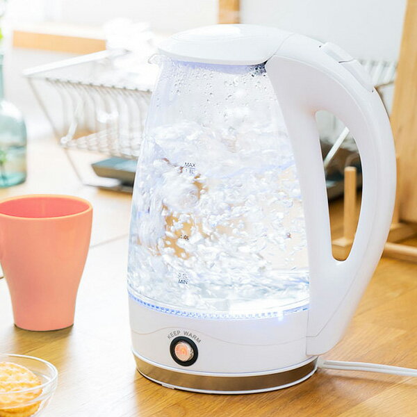 ガラスケトル 1.8L 保温機能付き 電子ケトル KDKE-18AW 湯沸かし器 電気ポッド やかん コードレス 保温 ガラス製 ワンタッチ【送料無料】
