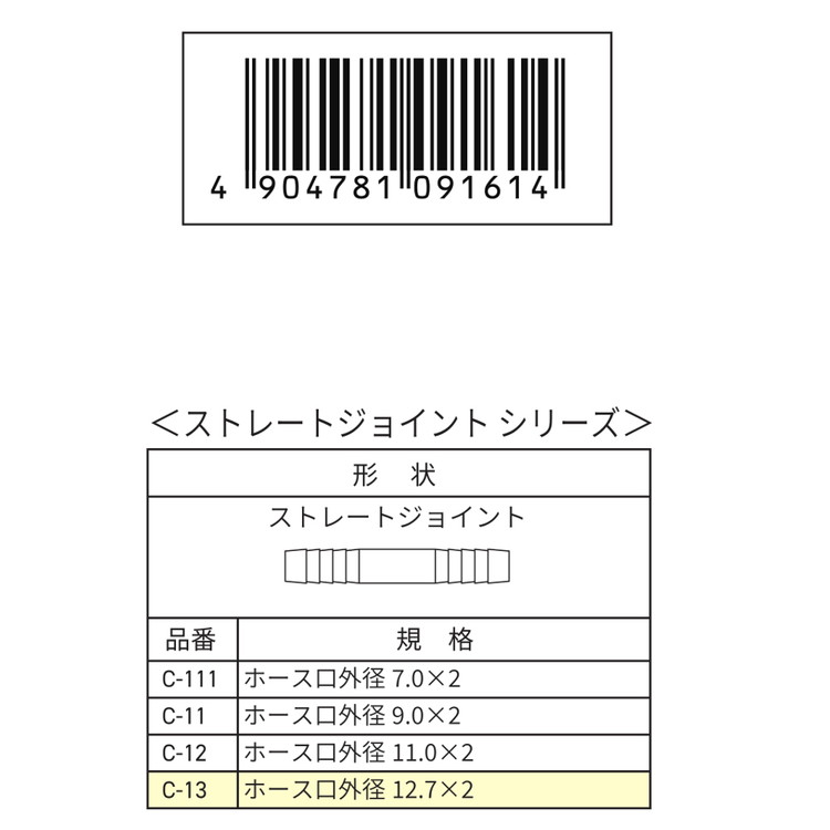 WIZ'A アークランズ ストレートジョイント ホース口外径12.7mm C-13