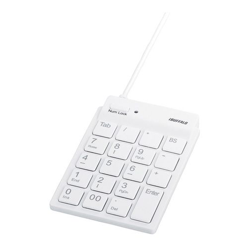BUFFALO スリムテンキーボード USB2.0ハブ(2ポート)/Tabキー付き ホワイト(代引不可)
