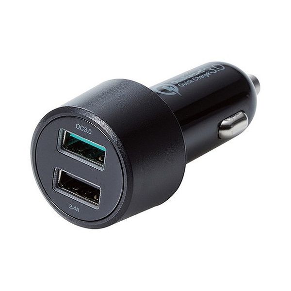 エレコム シガーチャージャー 2USBポート(自動識別) QuickCharge3.0+USB1ポート(最大2.4A) ブラック MPA-CCUQ04BK(代引不可)