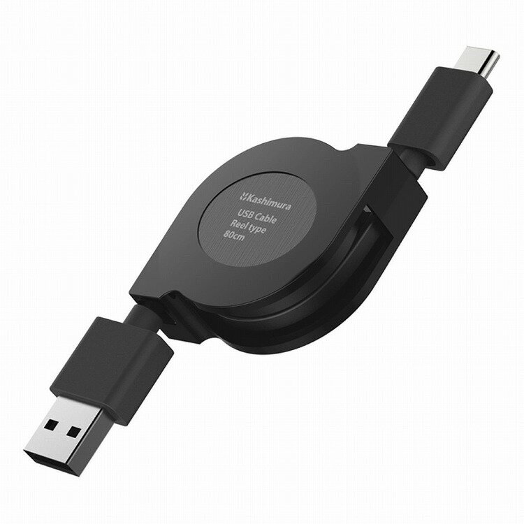 カシムラ USB充電&同期ケーブル リール80cm A-C BK AJ-660(代引不可)