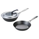 窒化加工 鉄フライパン 24cm &鉄深型フライパン 26cm セット フタ付(代引不可)【送料無料】