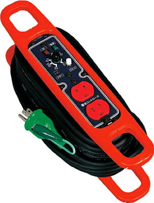 【メーカー型番】HRC-E102【JANコード】4937305031674【ブランド】日動　【特徴】●使用電流分を設定しておけば、それ以上使用すると手元で通電が止まります。●ドラムよりコンパクト、延長コードより便利です。●延長コード感覚で持ち運びも楽々です。【用途】●屋内作業現場に。●接地が義務付けられた現場に。【仕様】●色:ブラック●電線仕様長さ(m):10●電線仕様太さ(mm[[の2乗]]):2.0●電線仕様芯数(C):3●コンセント仕様定格:2P・15A・125V アース付●コンセント仕様形状:[[三芯]]●コンセント仕様個数:2●過負荷保護:-●漏電保護:-●本体色:赤●定格電流(A):8●質量(kg):2.5●電線種:SVCT●電源ランプ付●電流コントロール範囲:5〜25A●電線色:黒【材質／仕上】【セット内容／付属品】【注意】●屋内型です。雨天の屋外では使用しないでください。●巻いたまま使用すると焼損するおそれがあります。【原産国】日本【送料について】北海道、沖縄、離島は送料を頂きます。