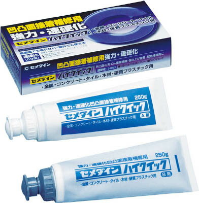 【メーカー型番】CA-290【JANコード】4901761167000【ブランド】セメダイン 【特徴】●5分から硬化が始まる高粘度エポキシ系充てん接着剤です。●耐水性があり、垂直面でもタレにくくなっています。●日本接着剤工業会JAIAF☆☆☆☆規格品です。【用途】●コンクリート、ブロックの補修。●タイルの接着・補修。●凹凸面のある材料の接着。【仕様】●容量(g):500●質量(g):535●色(主剤/硬化剤):白/グレー●硬化時間(23℃):1時間●可使時間（23℃）：5分●2液混合型【材質／仕上】●主成分:エポキシ樹脂【セット内容／付属品】【注意】【原産国】日本【送料について】北海道、沖縄、離島は送料を頂きます。