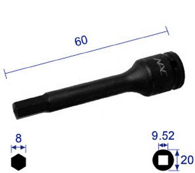 ナック ヘキサゴンレンチソケットロングタイプ差込角9．52x対辺8mmx60L【308C60】