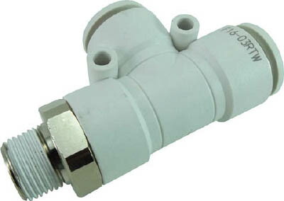 【メーカー型番】F16-03RTW【JANコード】4537327048638【ブランド】チヨダ【特徴】●PBT樹脂を採用し、スパッタ等の延焼事故を防止。●空気圧汎用型継手では初の軽量化を実現。【用途】【仕様】●適合チューブ外径D(mm):16×16●接続口径:R3/8●質量(g):94.0●使用流体:空気、水●流体温度:-5〜60℃(空気)、5〜40℃(水)●使用圧力:1MPa(空気)、0.3MPa(水)【材質／仕上】●本体:難燃性ポリブチレンテレフタレート（PBT）●シールゴム:ニトリルゴム（NBR）【セット内容／付属品】【注意】【原産国】日本【送料について】北海道、沖縄、離島は送料を頂きます。