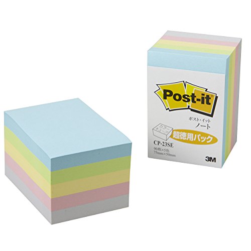 メーカー：スコッチ・3M品番：CP-23SEパステルJANコード：4901690657085複数の色が積層されたタイプの付箋です。パステルカラー/5色。。名刺よりひとまわり小さいサイズです。情報の分類・整理、ちょっとした伝言にも便利です。。。・450枚。本体サイズ：横50×縦75×厚45（mm）。。サイズ：縦=75mm　横=50mm　厚さ=45mm。商品色傾向：多色。。仕様:ノート(ハーフ)色:パステルカラー 5色サイズ:75x50mm数量:450枚【送料について】北海道、沖縄、離島は送料を頂きます。
