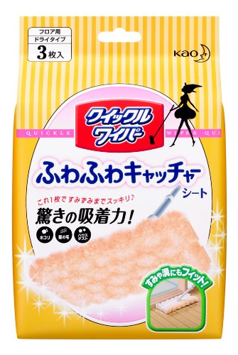 　【商品説明】　クイックルワイパー専用シート。お部屋のすみや床の溝にもフィットしてすみずみの汚れもキャッチ離しません。驚きの吸着力！ふわふわの長い毛足が床のホコリ/髪の毛/微細なハウスダストまでひとふきですばやく、たっぷり吸着！お部屋のすみや床の溝にもフィットしてすみずみの汚れもキャッチ離しません！【特長】・これまで以上に軽い力で使えます。・床などを傷つけにくく安心です。・掃除機を取り出さなくても、手軽にしっかりお掃除できます。【使用方法】（1）おもて面中央のミシン目を破り、1枚ずつ取り出す。（2）別売りのクイックルワイパー本体に取り付けて使う。（3）シートが汚れたり、汚れが取れにくくなったらお取り替えの目安です。