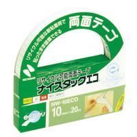 【商品型番】　NW-10ECO　【商品説明】　寸法(巾×長)：10mm×20m。テープ厚：0.08mm。基材：古紙パルプ配合80%。粘着剤：離解性粘着剤(アクリル系)。剥離紙：古紙パルプ100%。