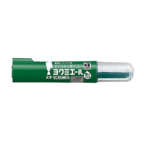 コクヨ ヨクミエール 太字緑 PM-B503GJANコード：4901480287201種類:太字外寸法(軸径・長さ):φ24・135インク残量が見えるので、インクの交換時期が一目瞭然！濃いインク採用で遠い場所からでも筆跡がよく見える！インクもペン先も交換できて経済的！●インク色:緑●線幅:太字丸芯 約3.6から4.0mm●インキ種類:油性インク（アルコール系）●仕様:詰め替えタイプ●カートリッジ:PMR−B5●メーカー品番:PM-B503G【送料について】北海道、沖縄、離島は送料を頂きます。