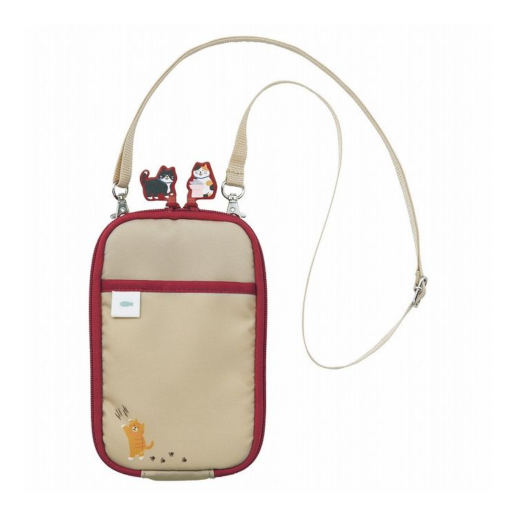 LIHIT LAB. にゃんシーン ショルダーポーチ ビスケットベージュ ジャバラポケット スマホ 小物 便利 猫..