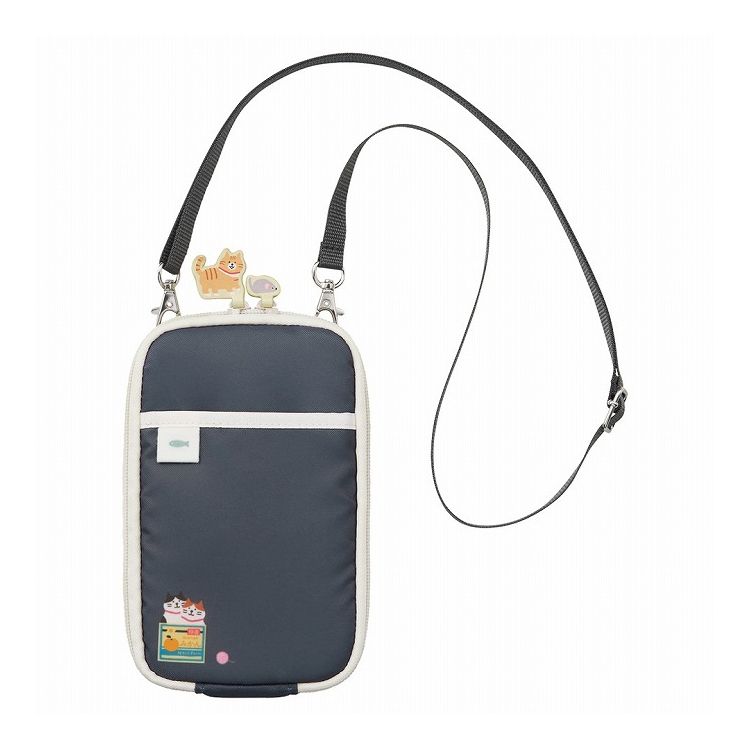 LIHIT LAB. にゃんシーン ショルダーポーチ チャコールブラック ジャバラポケット スマホ 小物 便利 猫..