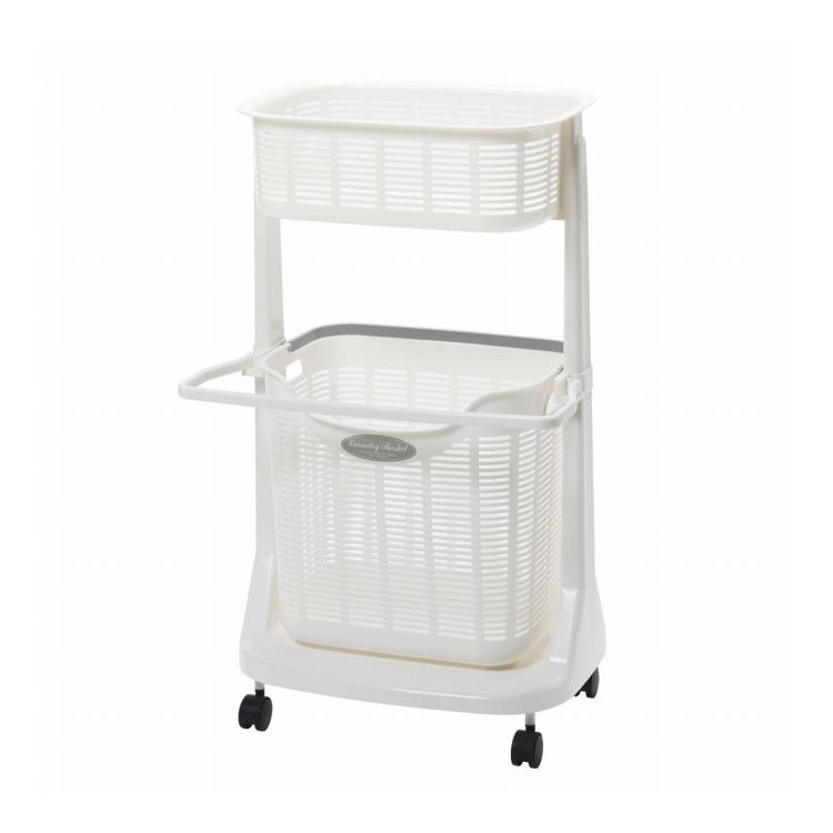 サンコープラスチック 日本製 ランドリーバスケット バスマット干し付き 2段 洗濯かご ランドリーバス..