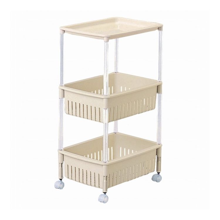 サンコープラスチック 日本製 キッチンワゴン ルーチェワゴン 3段 幅28.5cm 奥行39cm 高さ67.7cm ベー..