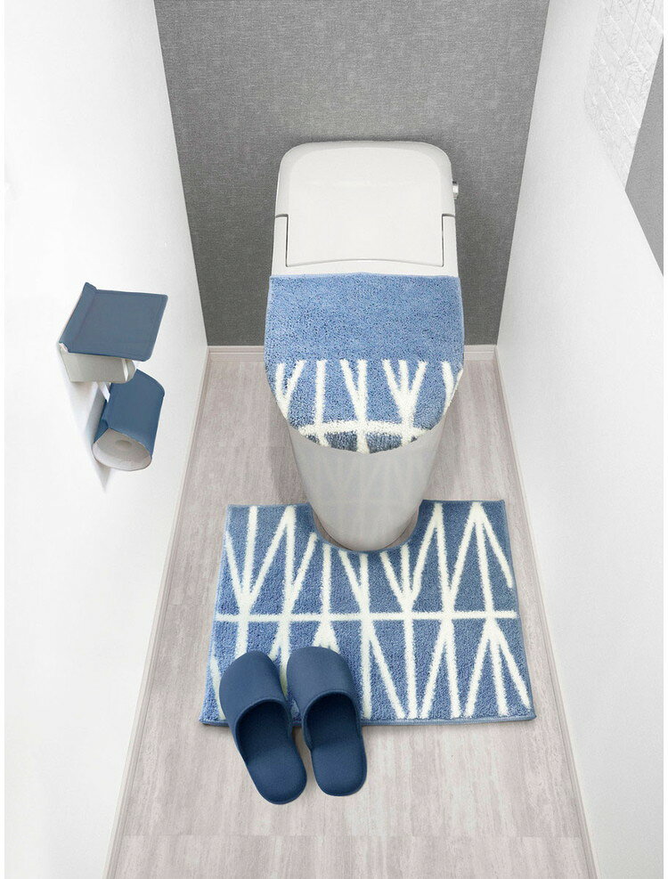 リコメン堂生活館のトイレマット マット 55×60cm ナチュラル 柄 ブルー オカトー(代引不可)｜アングル2