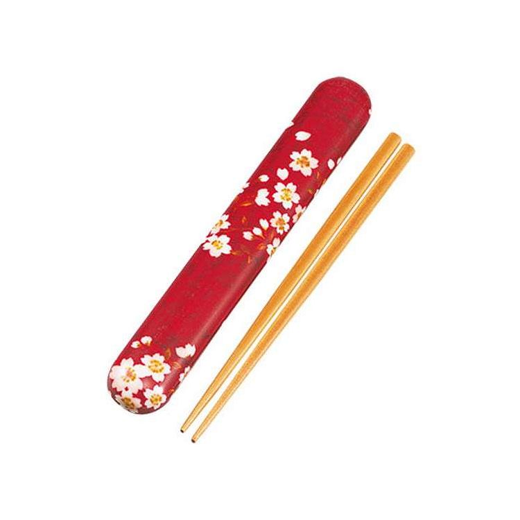 日本製 箸&箸箱セット 布貼箸箱セット 桜うさぎ HAKOYA 18cm カトラリー 赤 たつみや(代引不可)