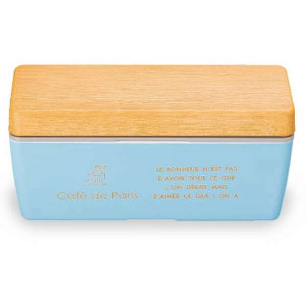 日本製 お弁当箱 1段 保冷剤付き 木目BCランチ Cafe de Paris 600ml ランチボックス ブルー(代引不可)