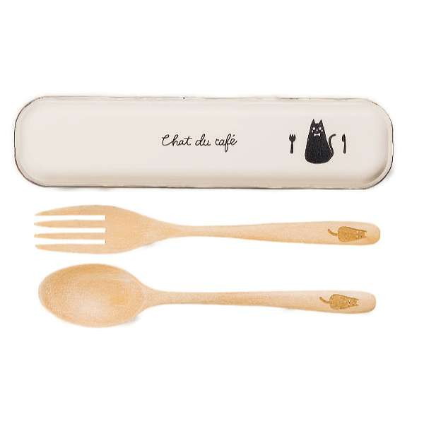 日本製 コンビセット スプーン フォーク chat du cafe カトラリー オフホワイト(代引不可)
