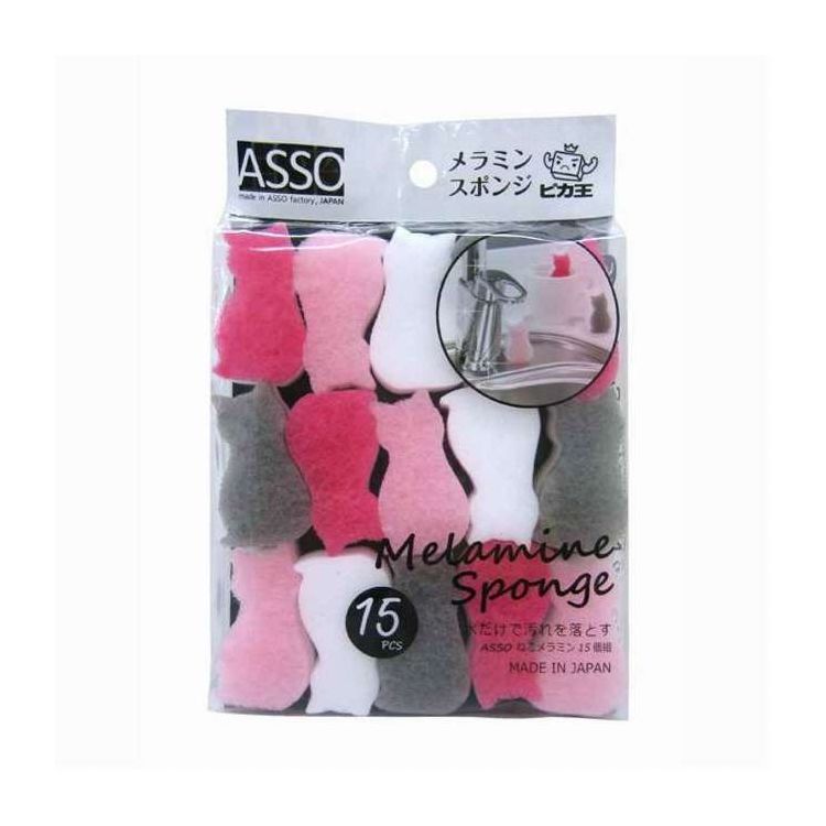 キッチンスポンジ ネコ 15個入 ASSO メラミンスポンジ(代引不可)【送料無料】