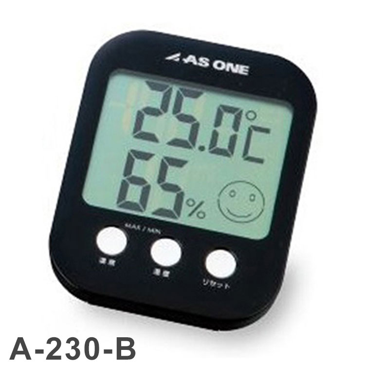 温湿度計 大画面 卓上スタンド マグネット フック穴 イラスト 表情 5段階 電池式 黒 A-230-B アズワン【送料無料】(4)
